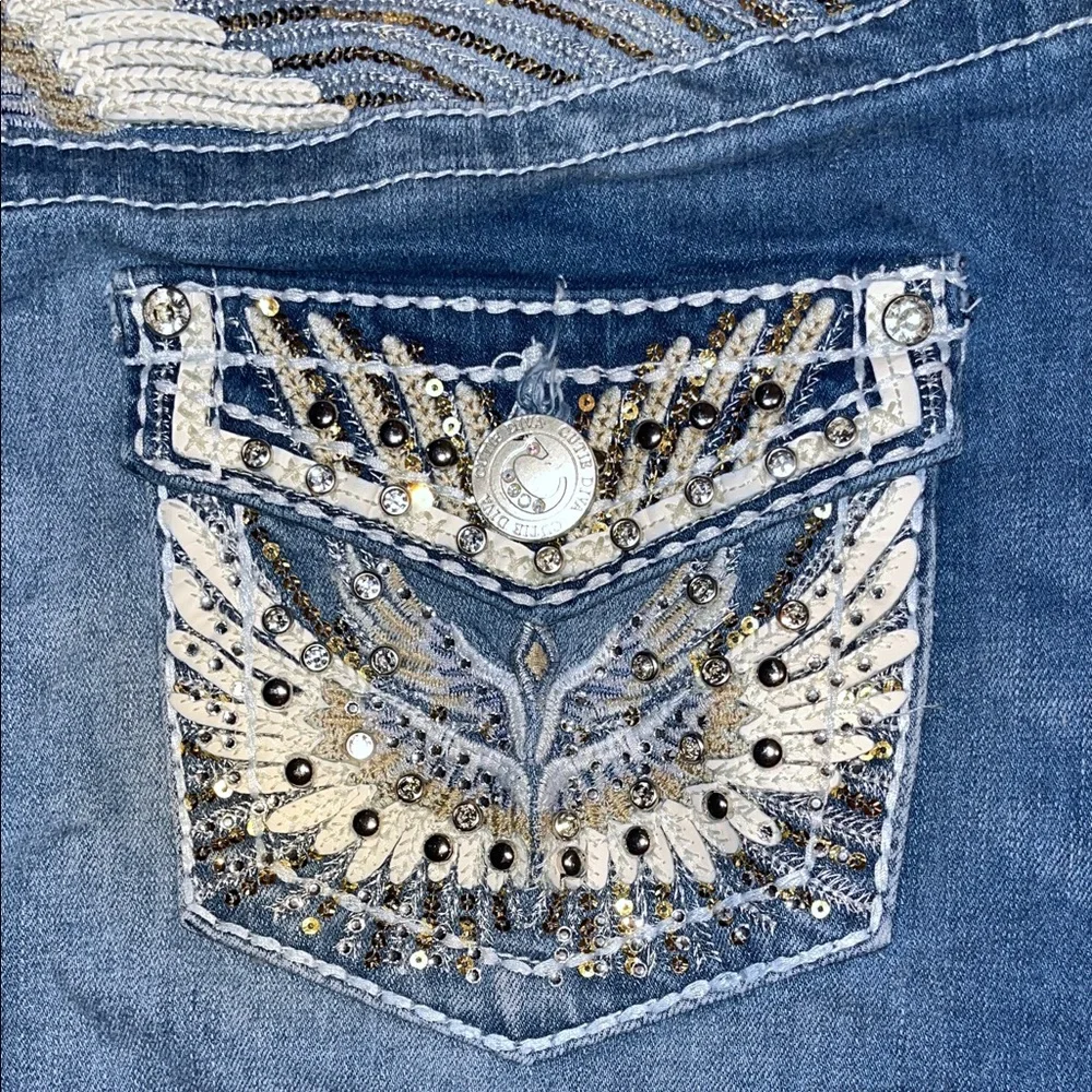 Denim Blue Skirt with Embellished Pockets - Picture 4 of 6